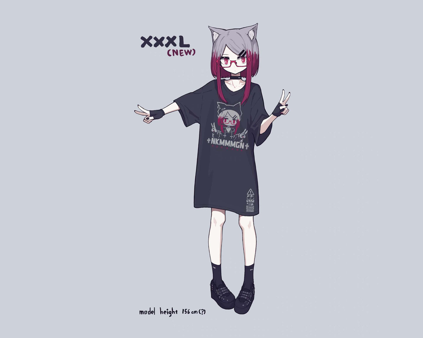 A Big Expired Glasses Neko Black Tee