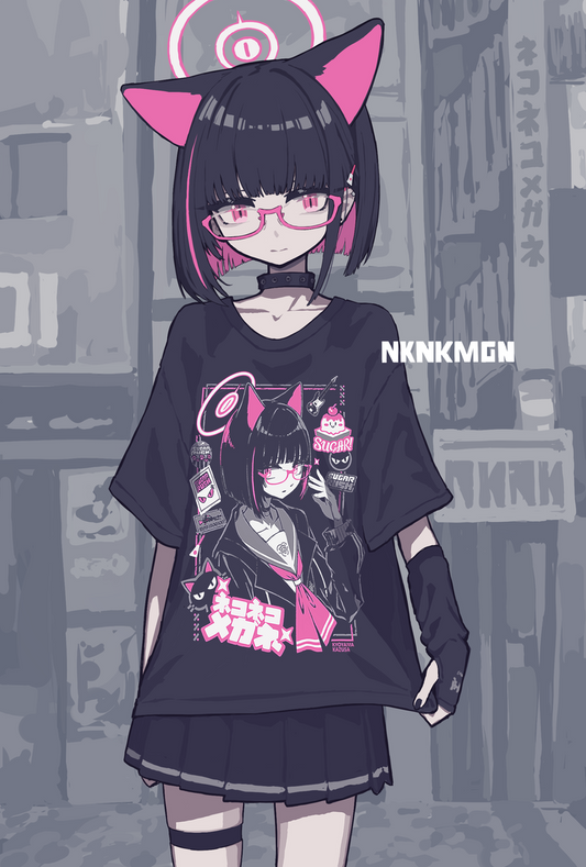 Blue Archive Cat Glasses Pain Chisato Anyama T-Shirt and Standees